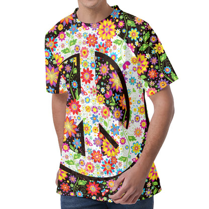 Hippie Flower Peace Sign Print Men's Velvet T-Shirt