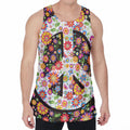 Hippie Flower Peace Sign Print Men's Velvet Tank Top