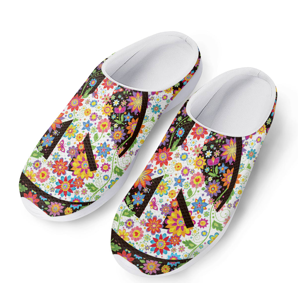 Hippie Flower Peace Sign Print Mesh Casual Shoes