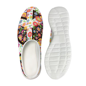 Hippie Flower Peace Sign Print Mesh Casual Shoes