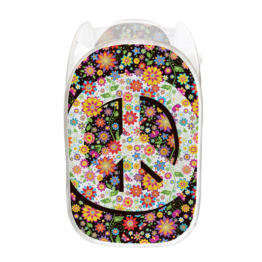 Hippie Flower Peace Sign Print Mesh Laundry Hamper