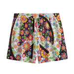 Hippie Flower Peace Sign Print Mesh Shorts