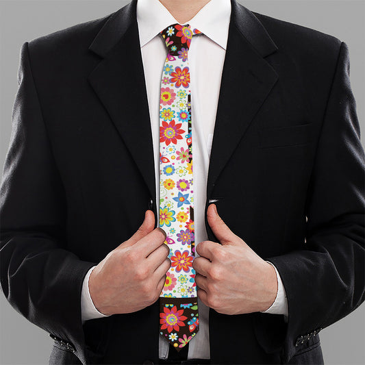 Hippie Flower Peace Sign Print Necktie