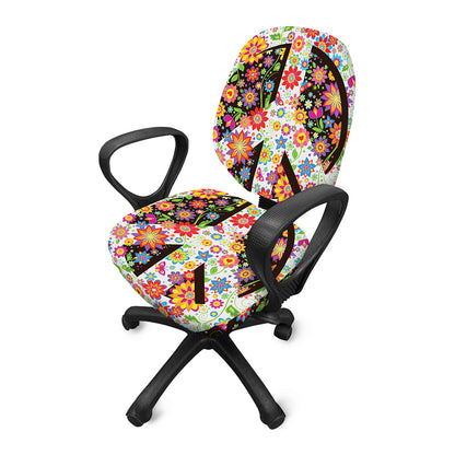 Hippie Flower Peace Sign Print Office Chair Cover