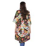 Hippie Flower Peace Sign Print Open Front Beach Cover Up