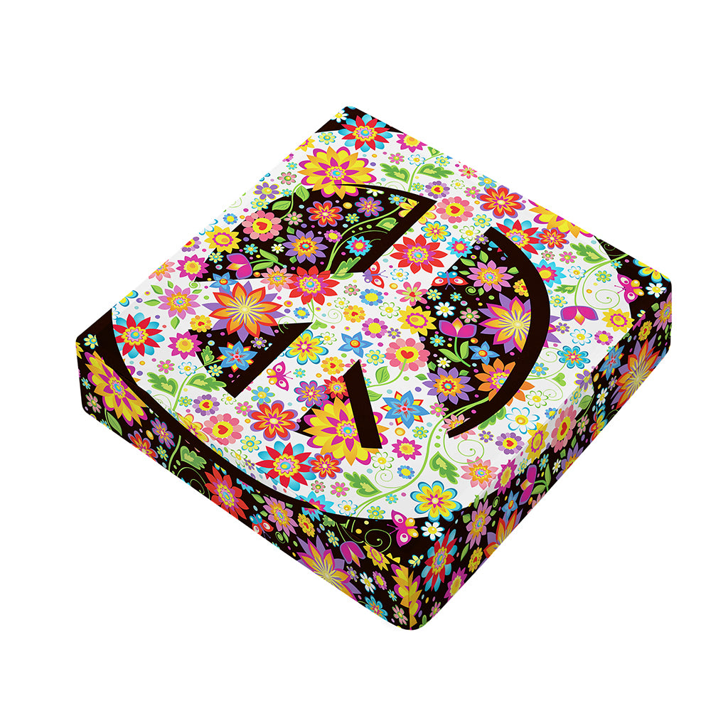 Hippie Flower Peace Sign Print Outdoor Seat Cushion Cover