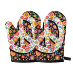 Hippie Flower Peace Sign Print Oven Mitts