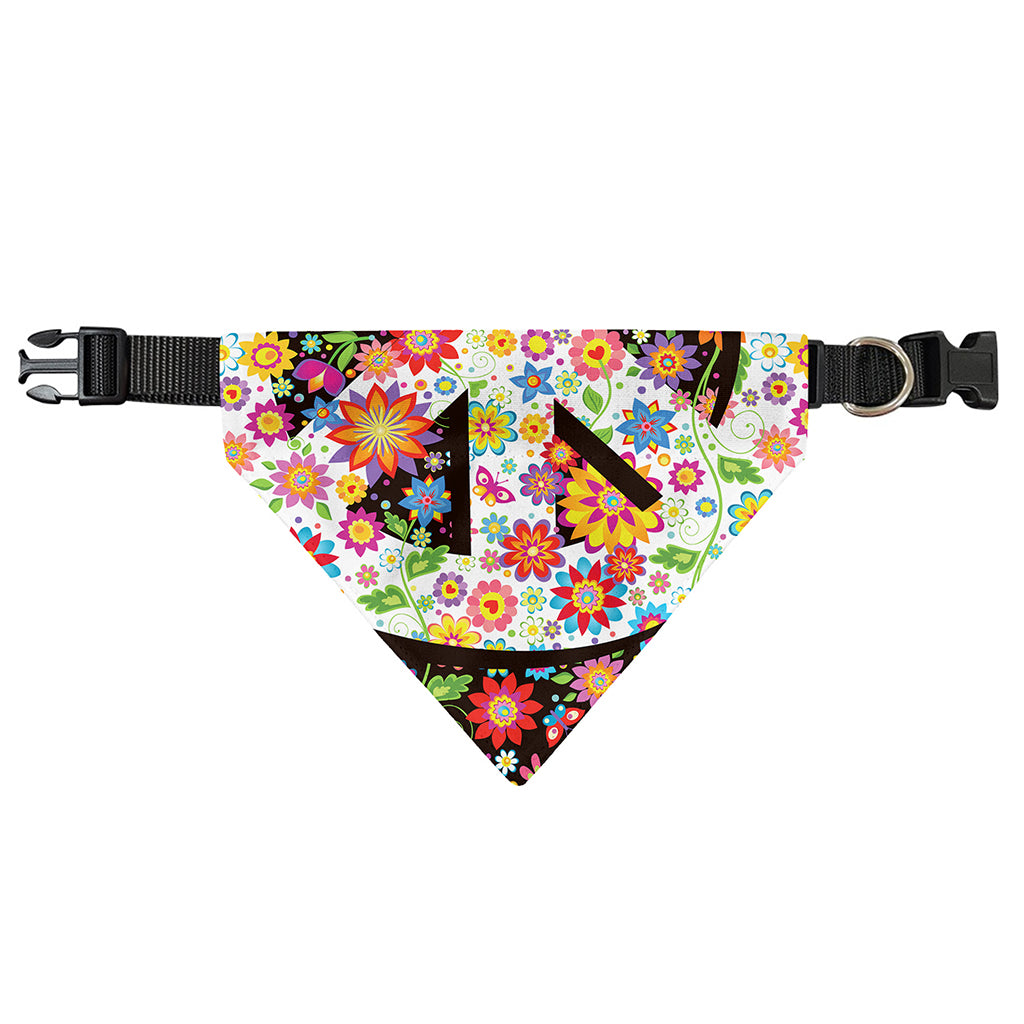 Hippie Flower Peace Sign Print Over The Collar Dog Bandana