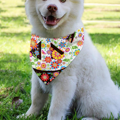 Hippie Flower Peace Sign Print Over The Collar Dog Bandana