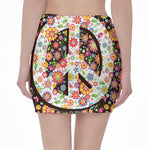 Hippie Flower Peace Sign Print Pencil Mini Skirt