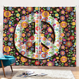 Hippie Flower Peace Sign Print Pencil Pleat Curtains