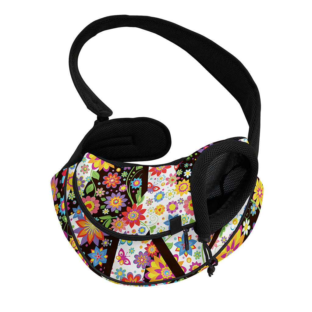 Hippie Flower Peace Sign Print Pet Sling Carrier