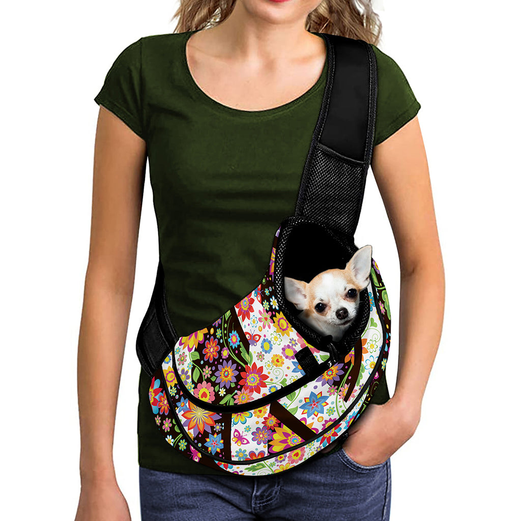 Hippie Flower Peace Sign Print Pet Sling Carrier