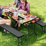Hippie Flower Peace Sign Print Picnic Table Cover