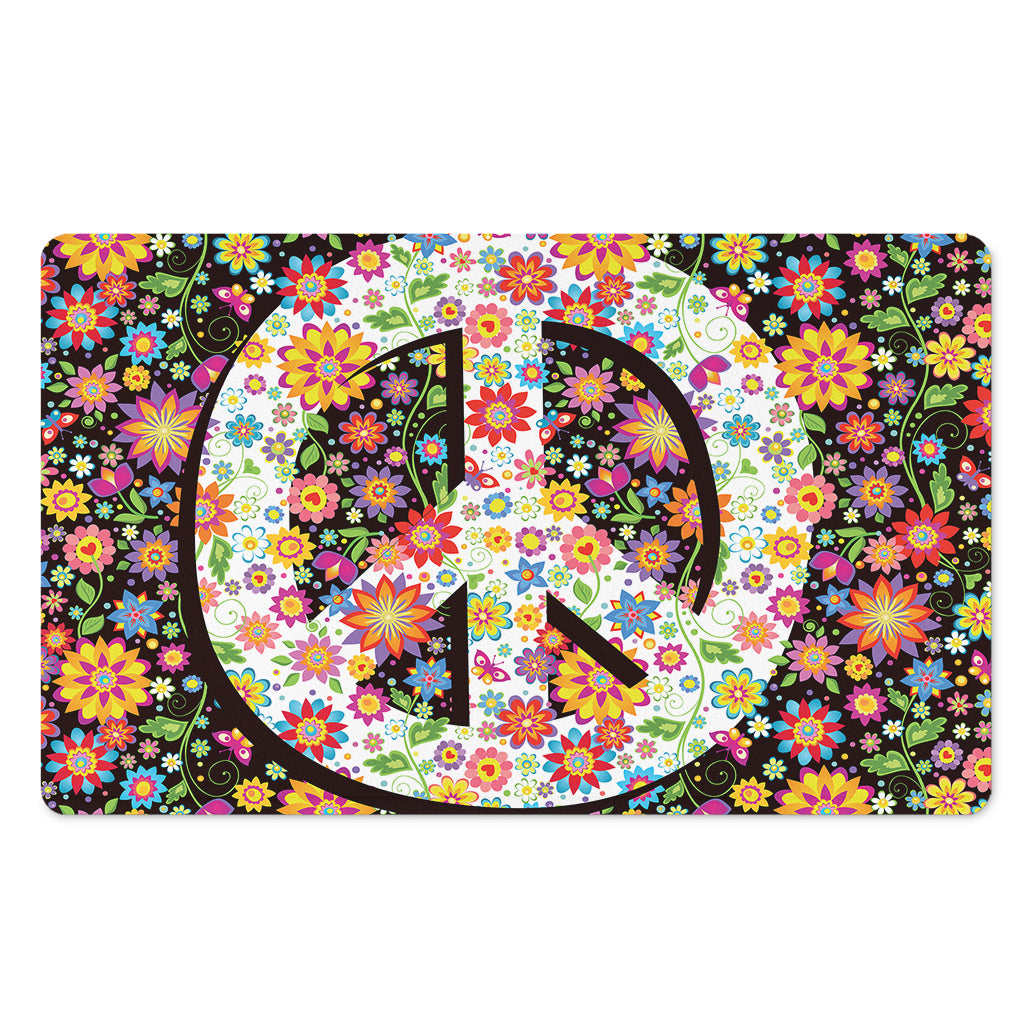 Hippie Flower Peace Sign Print Polyester Doormat