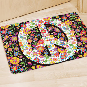 Hippie Flower Peace Sign Print Polyester Doormat