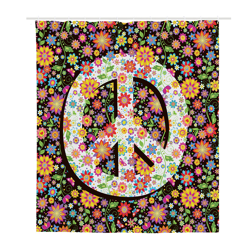Hippie Flower Peace Sign Print Polyester Shower Curtain