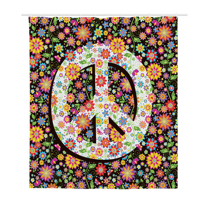 Hippie Flower Peace Sign Print Polyester Shower Curtain