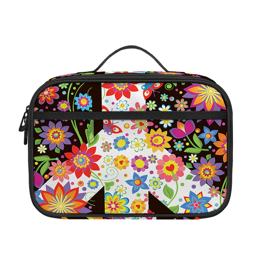 Hippie Flower Peace Sign Print Portable Lunch Bag