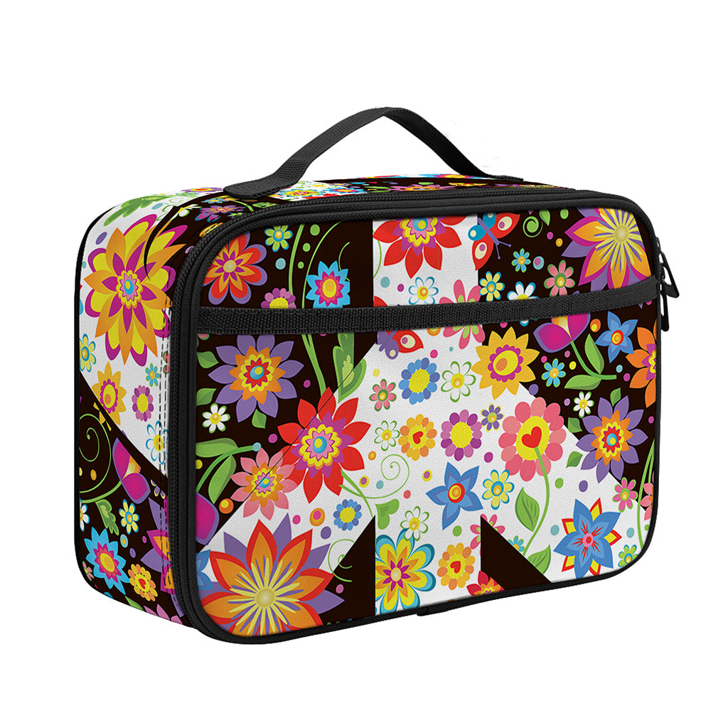 Hippie Flower Peace Sign Print Portable Lunch Bag
