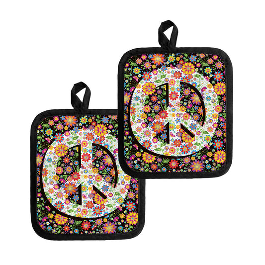 Hippie Flower Peace Sign Print Pot Holders