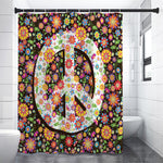 Hippie Flower Peace Sign Print Premium Shower Curtain
