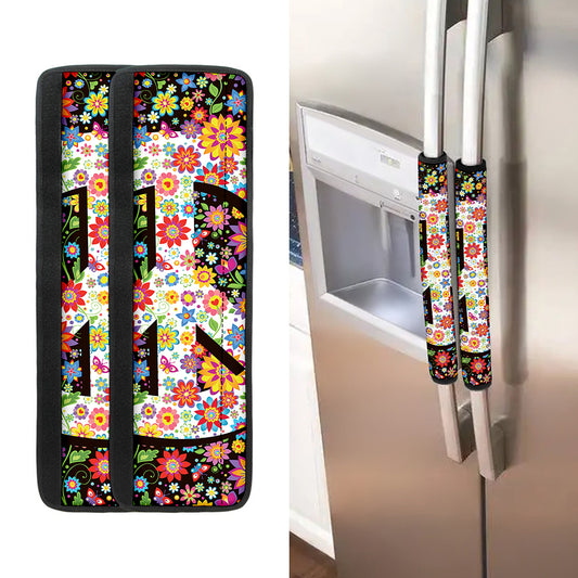 Hippie Flower Peace Sign Print Refrigerator Handle Covers
