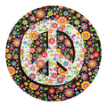 Hippie Flower Peace Sign Print Round Blanket