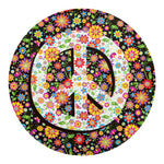 Hippie Flower Peace Sign Print Round Blanket