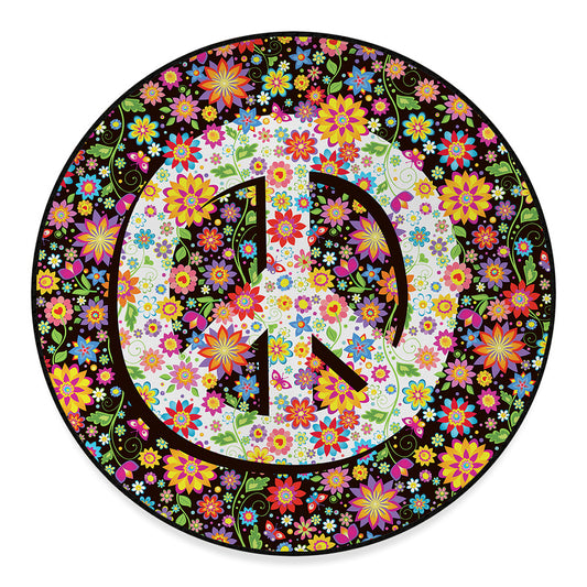 Hippie Flower Peace Sign Print Round Floor Mat