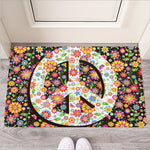 Hippie Flower Peace Sign Print Rubber Doormat
