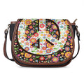 Hippie Flower Peace Sign Print Saddle Bag