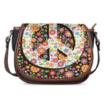 Hippie Flower Peace Sign Print Saddle Bag