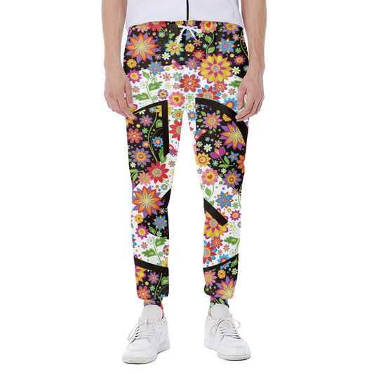 Hippie Flower Peace Sign Print Scuba Joggers