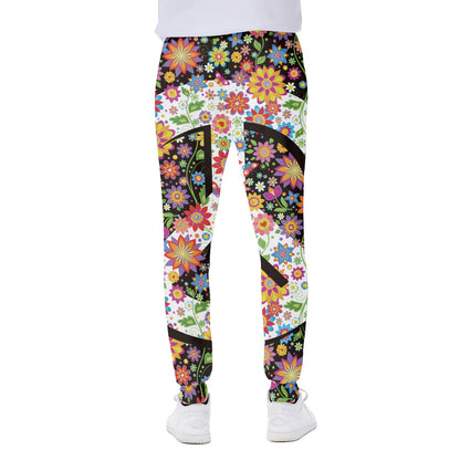 Hippie Flower Peace Sign Print Scuba Joggers