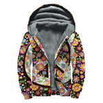 Hippie Flower Peace Sign Print Sherpa Lined Zip Up Hoodie