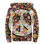 Hippie Flower Peace Sign Print Sherpa Lined Zip Up Hoodie