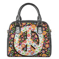 Hippie Flower Peace Sign Print Shoulder Handbag