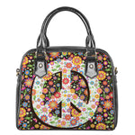Hippie Flower Peace Sign Print Shoulder Handbag