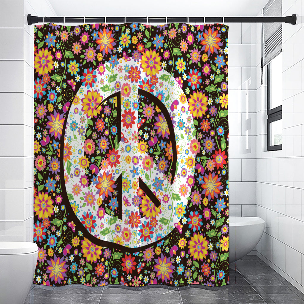 Hippie Flower Peace Sign Print Shower Curtain