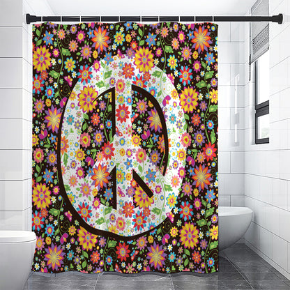 Hippie Flower Peace Sign Print Shower Curtain