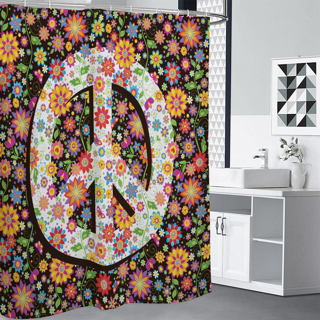 Hippie Flower Peace Sign Print Shower Curtain