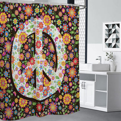 Hippie Flower Peace Sign Print Shower Curtain