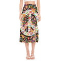 Hippie Flower Peace Sign Print Side Slit Midi Skirt
