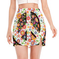Hippie Flower Peace Sign Print Side Slit Mini Skirt