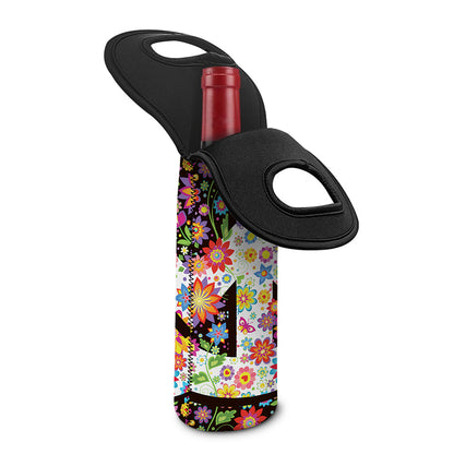 Hippie Flower Peace Sign Print Single Neoprene Wine Tote