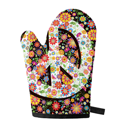 Hippie Flower Peace Sign Print Single Oven Mitt
