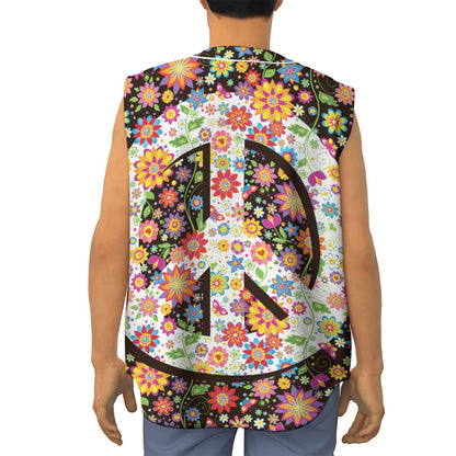 Hippie Flower Peace Sign Print Sleeveless Baseball Jersey