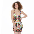 Hippie Flower Peace Sign Print Sleeveless Bodycon Dress