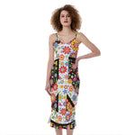 Hippie Flower Peace Sign Print Slim Fit Midi Cami Dress